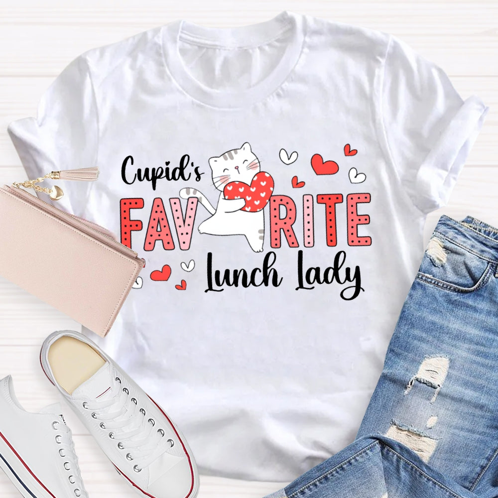 Cupid'S Favorite Lunch Lady Heart And Cat T-shirt
