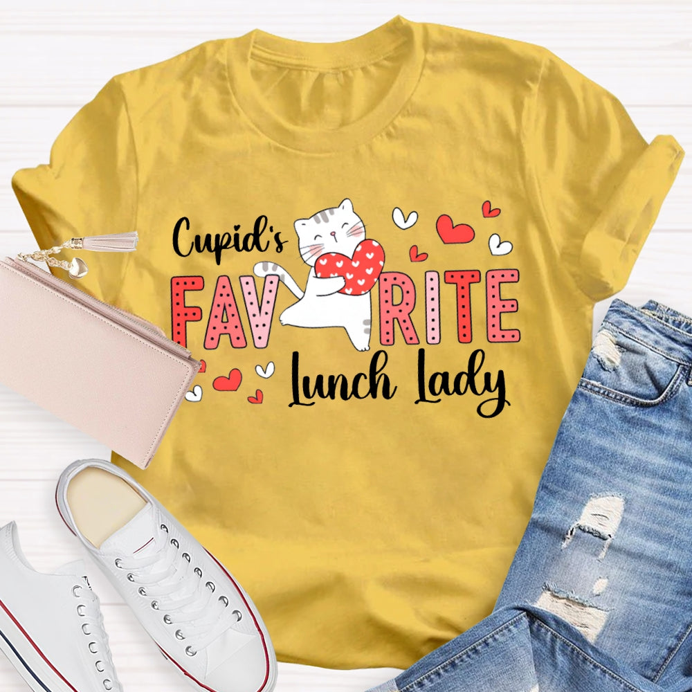 Cupid'S Favorite Lunch Lady Heart And Cat T-shirt