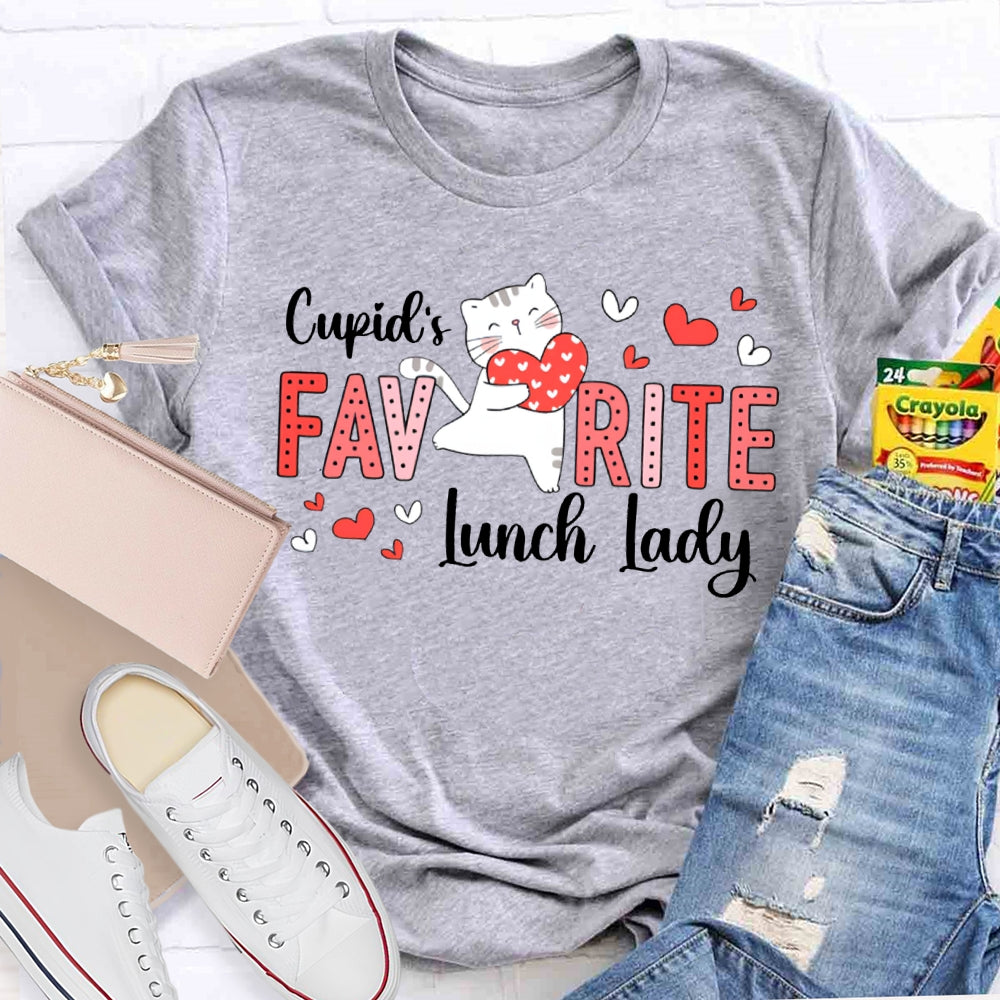 Cupid'S Favorite Lunch Lady Heart And Cat T-shirt