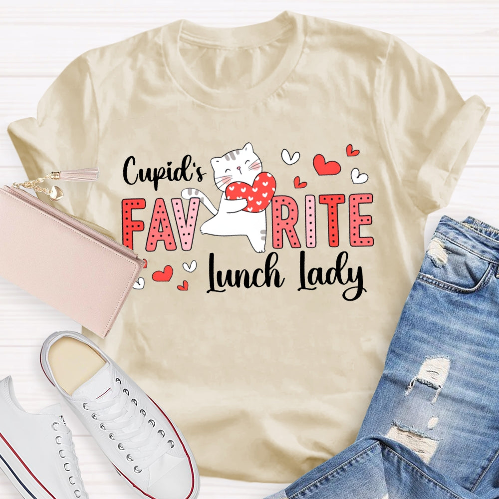 Cupid'S Favorite Lunch Lady Heart And Cat T-shirt