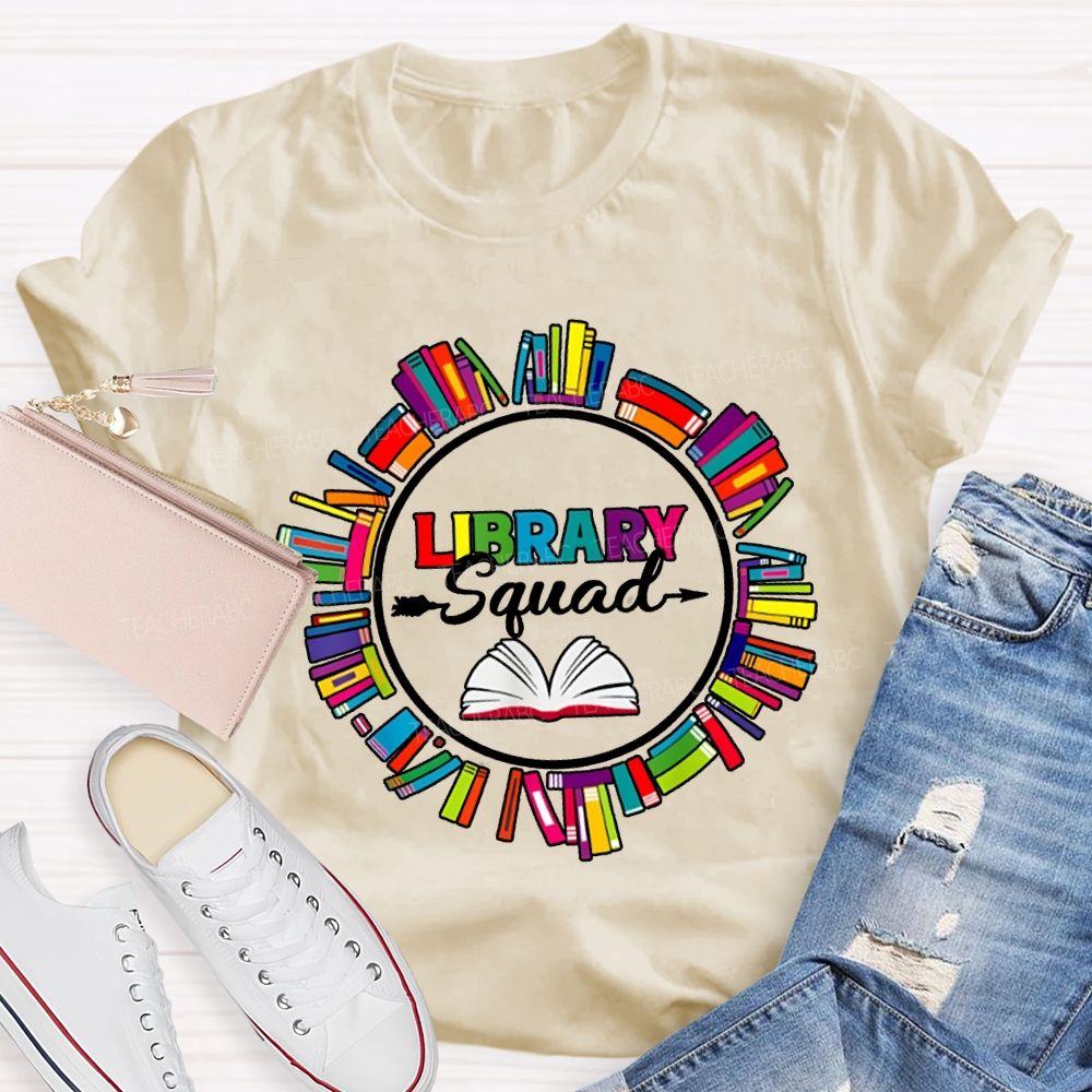 Library Squad Colored Books T-shirt
