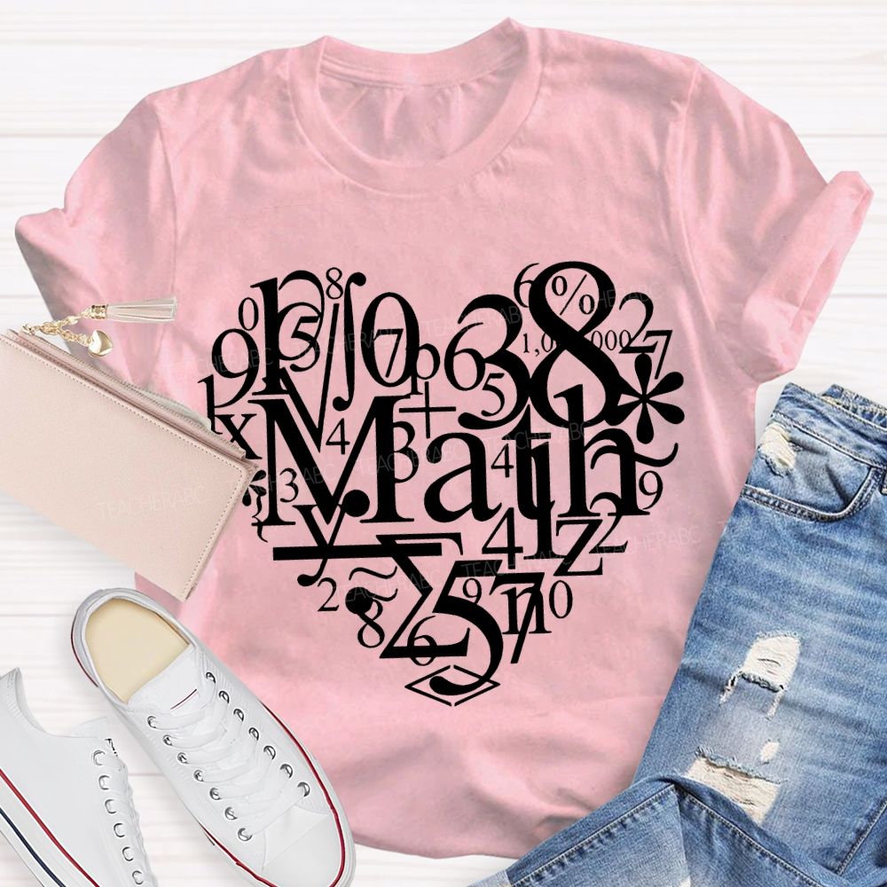 Hearts Made Of Various Numbers Math Teacher T-shirt