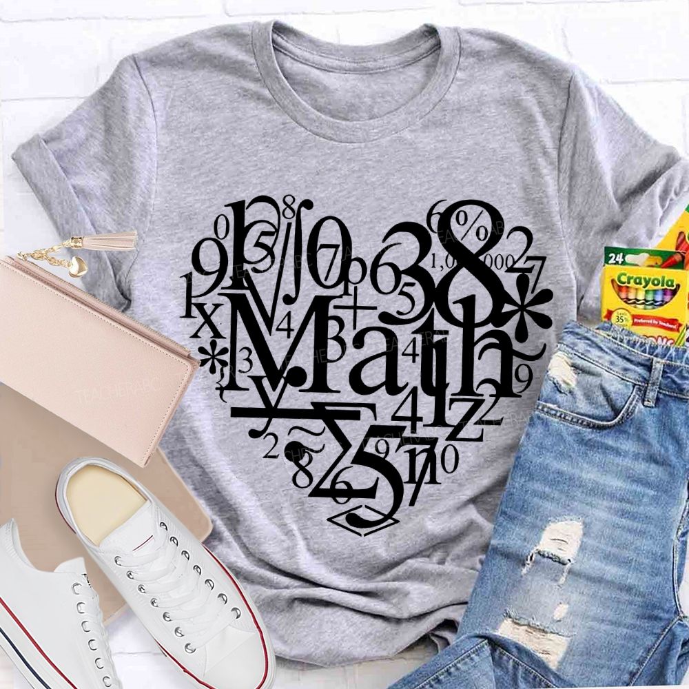 Hearts Made Of Various Numbers Math Teacher T-shirt