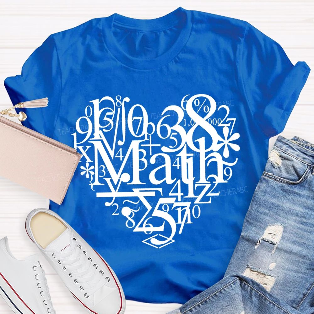 Hearts Made Of Various Numbers Math Teacher T-shirt