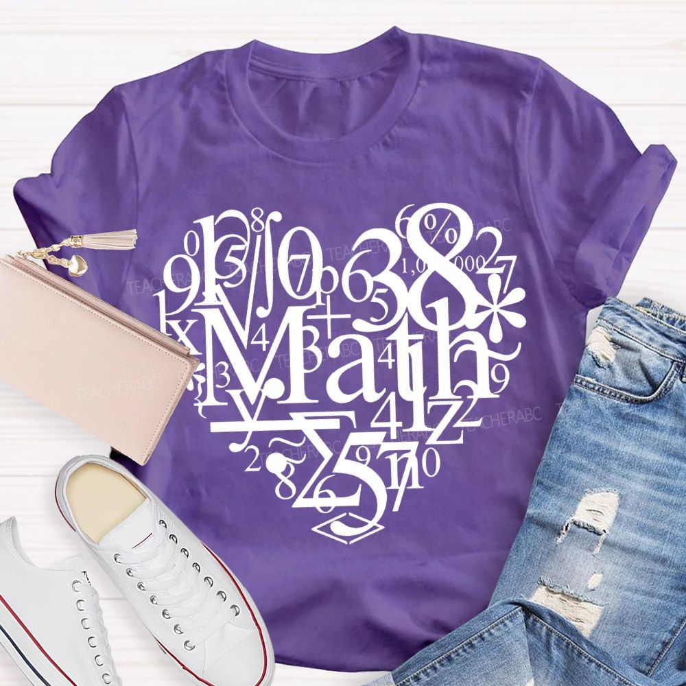 Hearts Made Of Various Numbers Math Teacher T-shirt