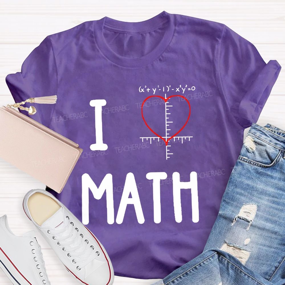 I Love Math Heart Print Math Teacher T-shirt
