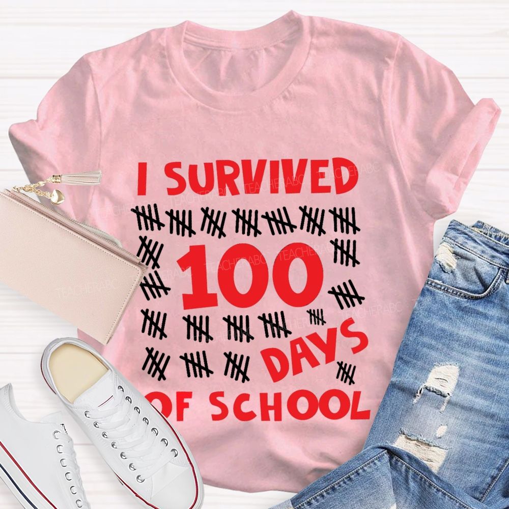 I Survived 100 Days Of School Red Number T-shirt