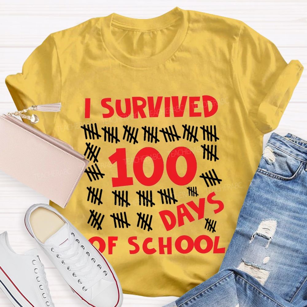 I Survived 100 Days Of School Red Number T-shirt
