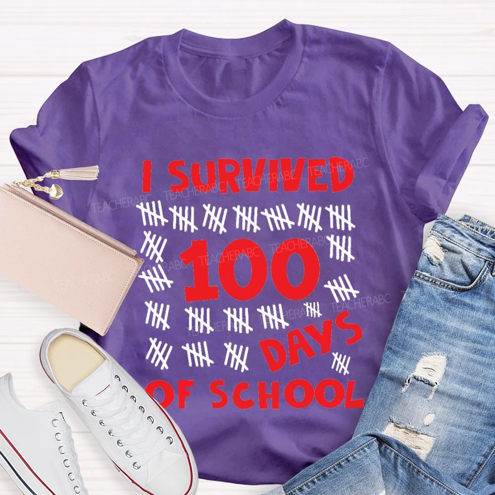 I Survived 100 Days Of School Red Number T-shirt