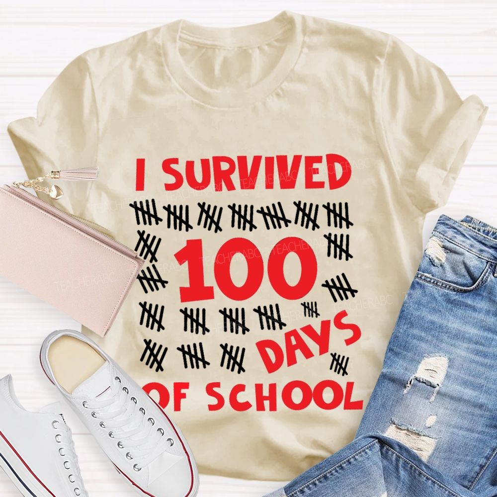 I Survived 100 Days Of School Red Number T-shirt