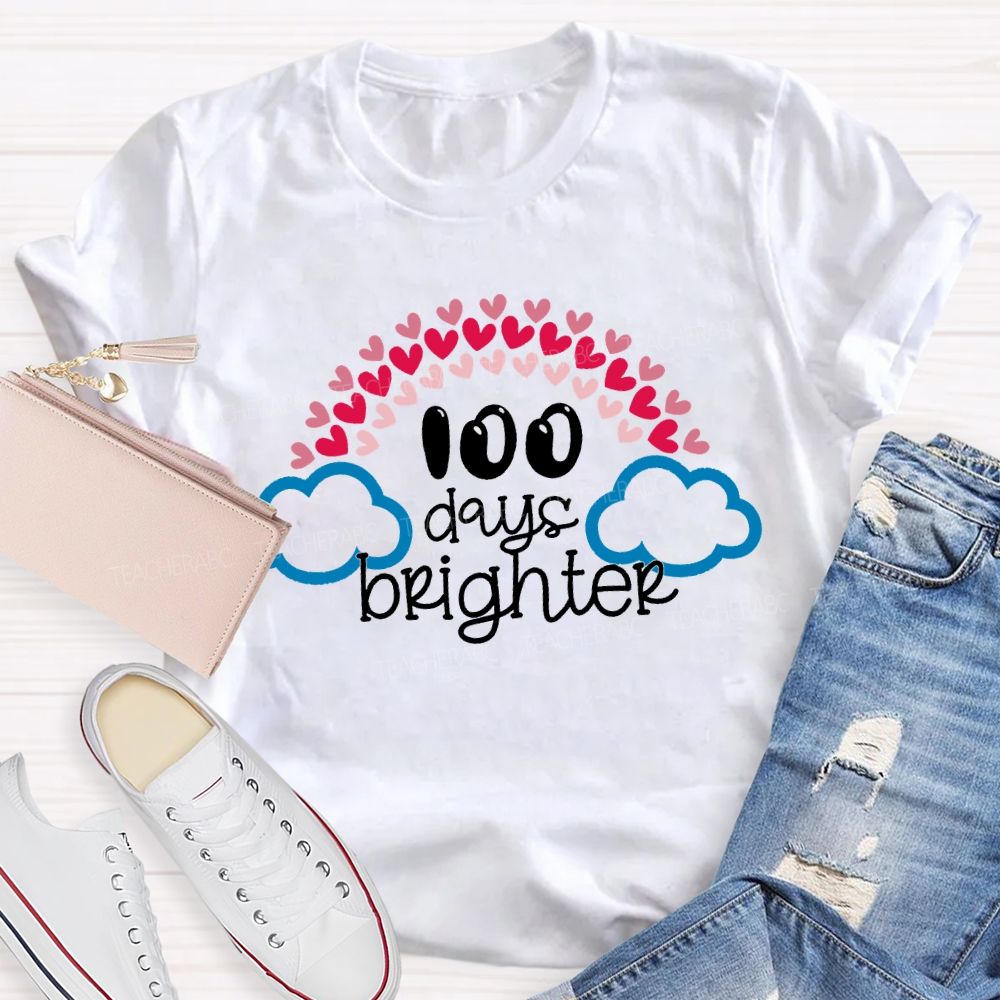 100 Days Brighter Heart And Cloud Print T-shirt