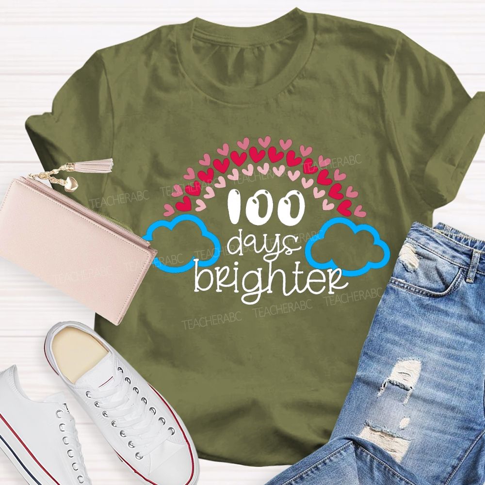 100 Days Brighter Heart And Cloud Print T-shirt