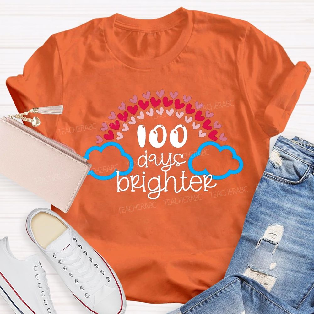 100 Days Brighter Heart And Cloud Print T-shirt