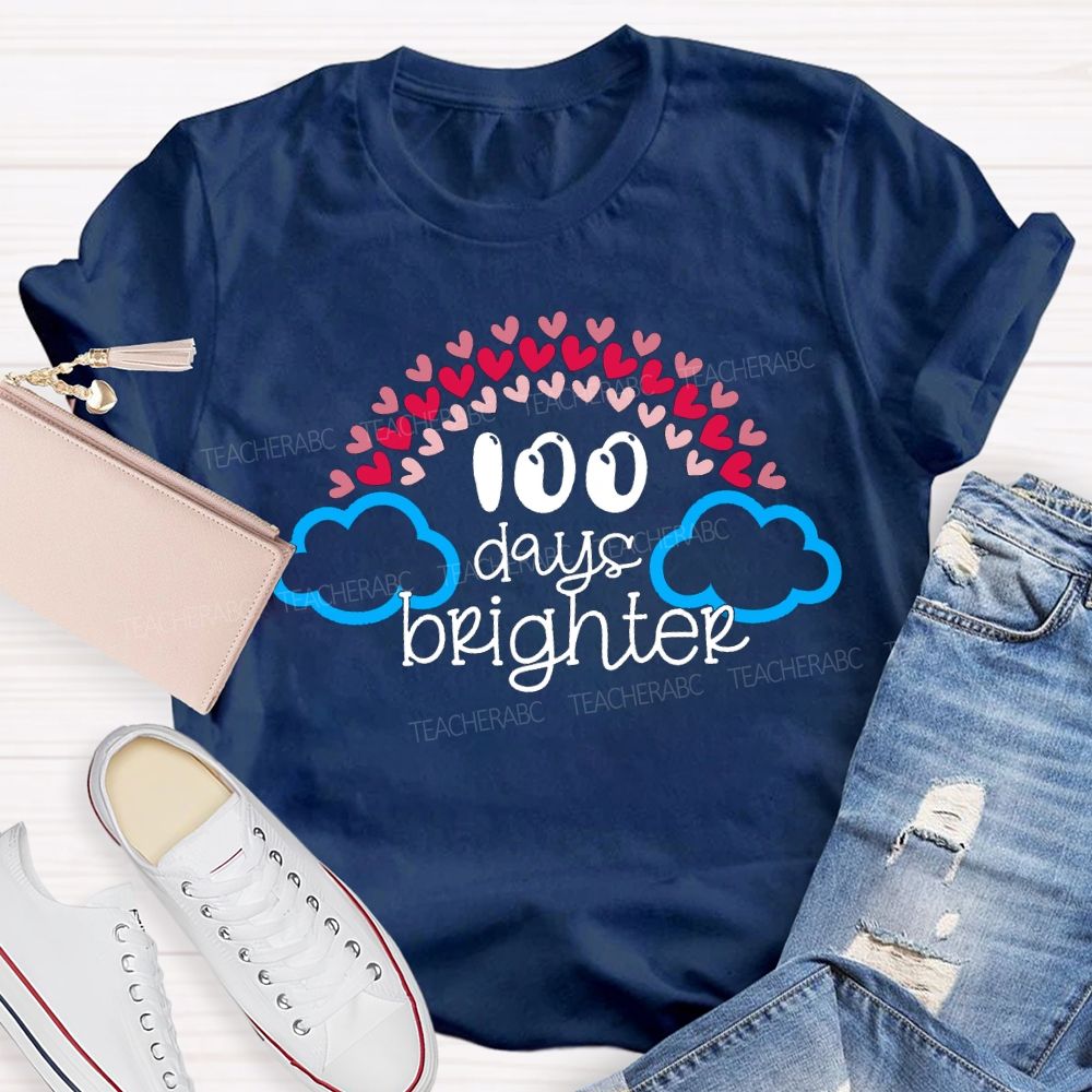 100 Days Brighter Heart And Cloud Print T-shirt