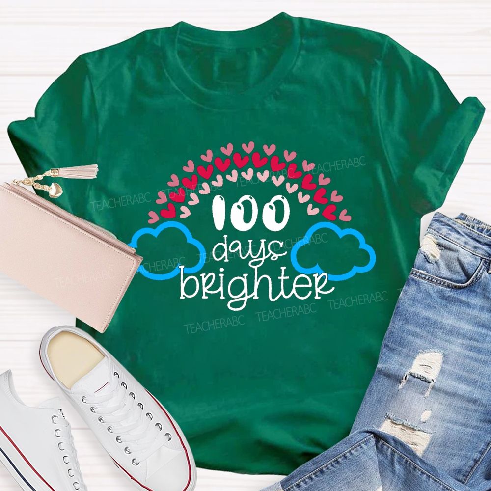 100 Days Brighter Heart And Cloud Print T-shirt