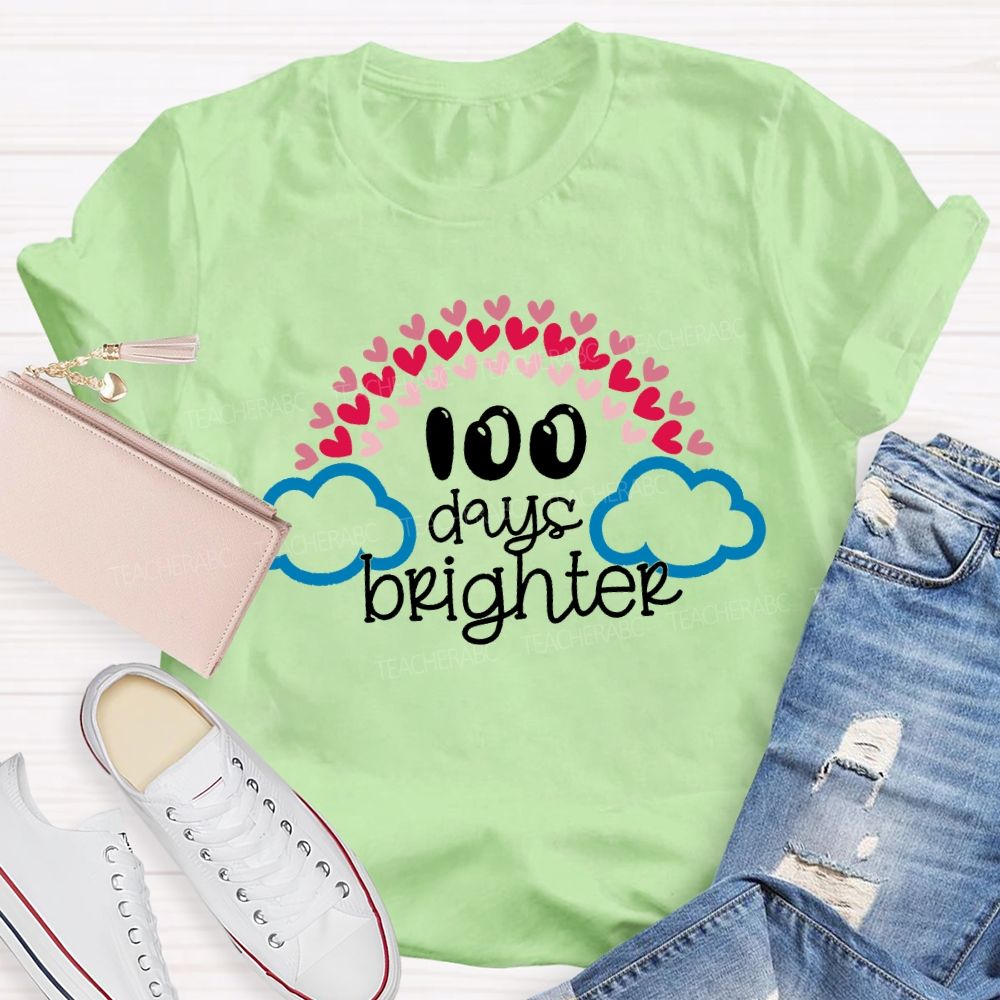 100 Days Brighter Heart And Cloud Print T-shirt