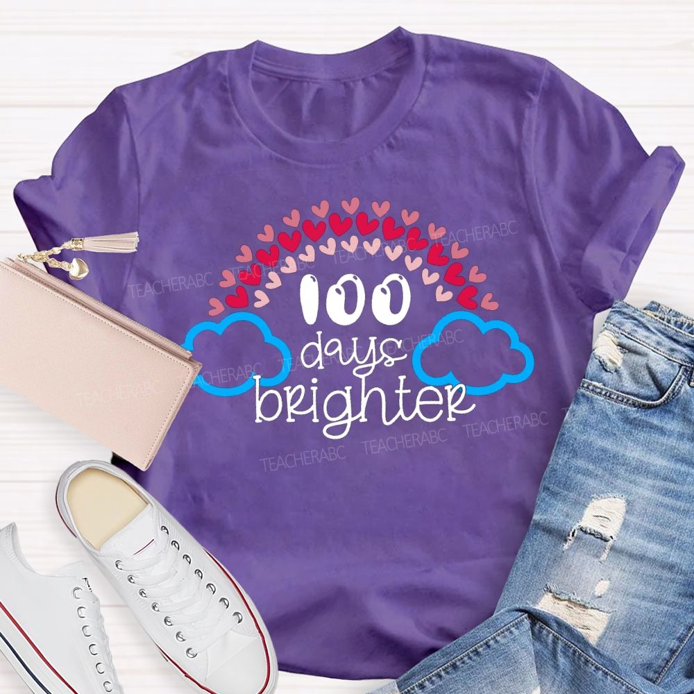 100 Days Brighter Heart And Cloud Print T-shirt