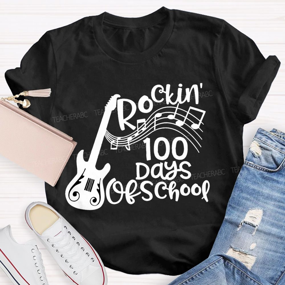 Rockin' 100 Days Of School Guitar Music Teacher T-shirt