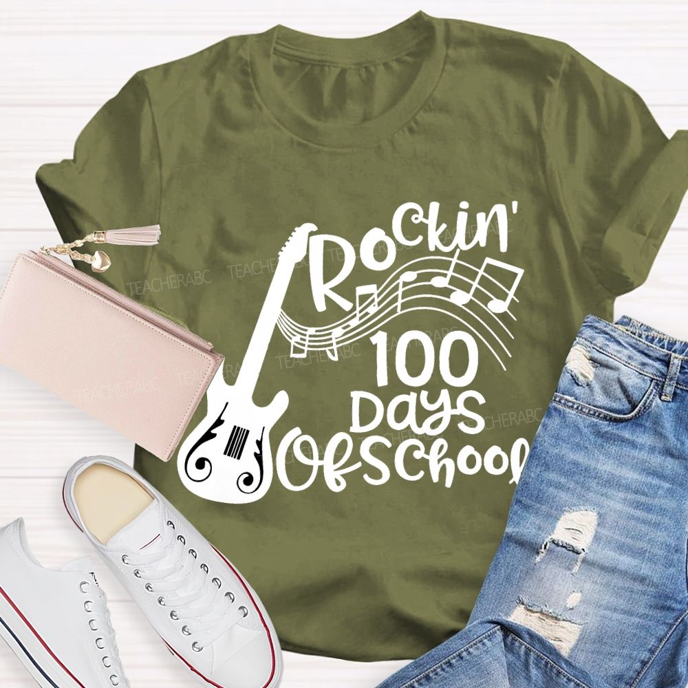 Rockin' 100 Days Of School Guitar Music Teacher T-shirt