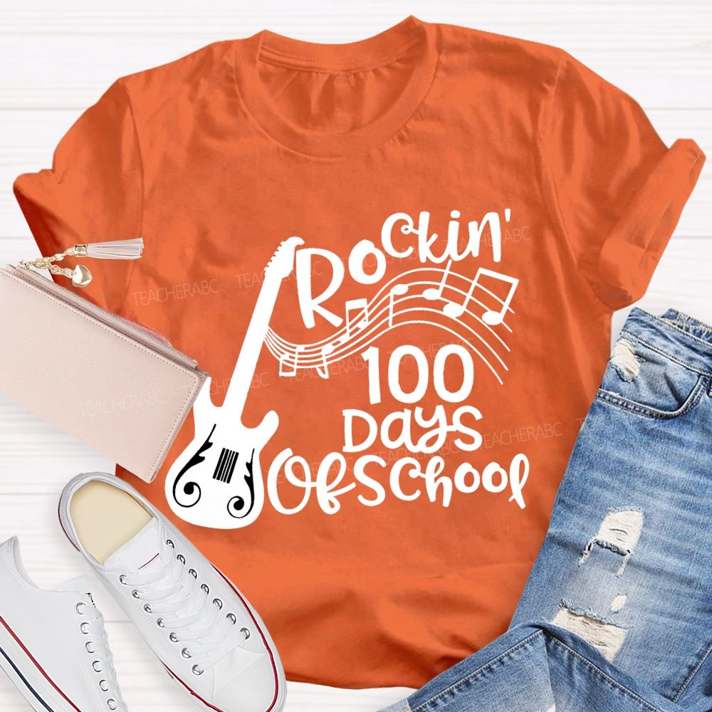 Rockin' 100 Days Of School Guitar Music Teacher T-shirt