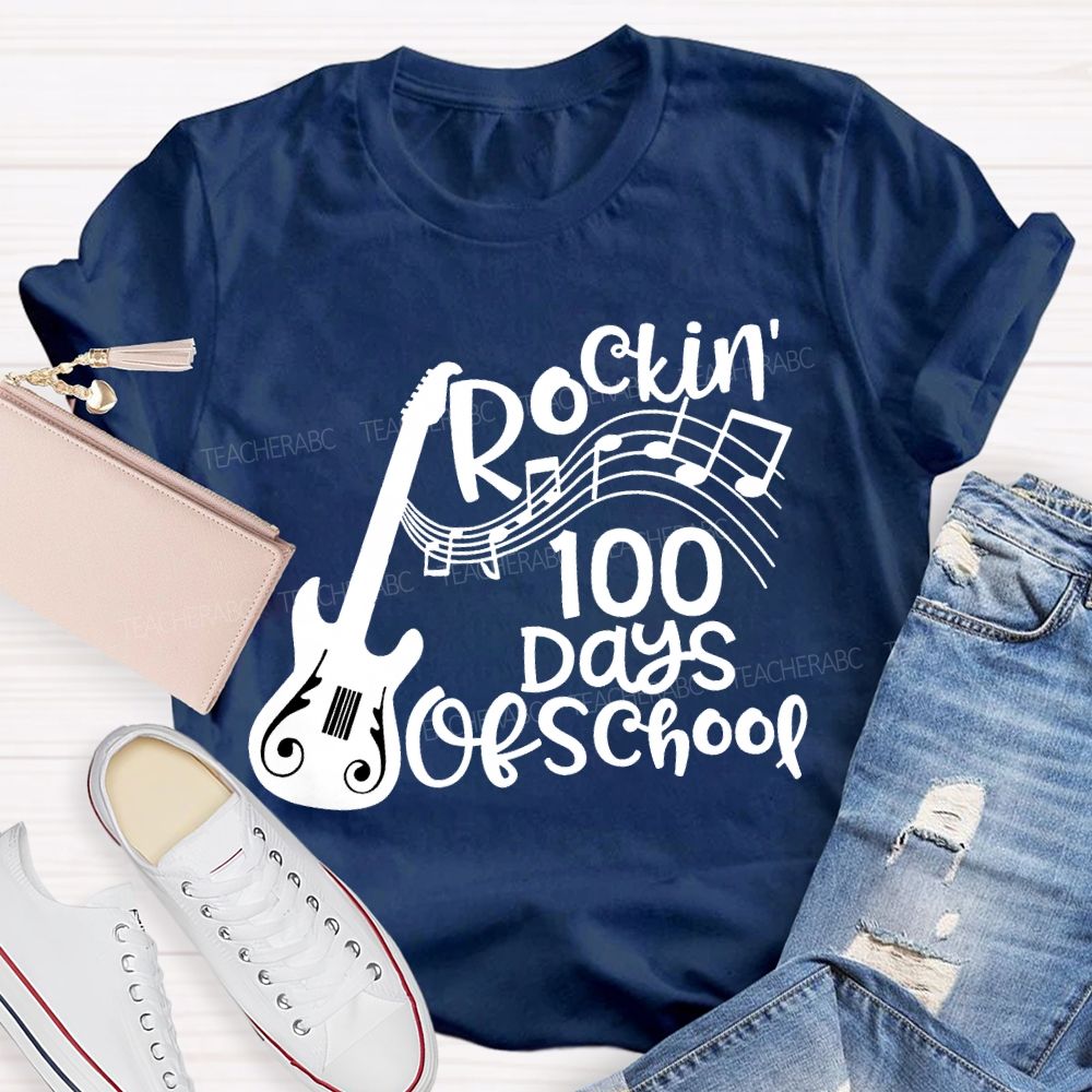 Rockin' 100 Days Of School Guitar Music Teacher T-shirt