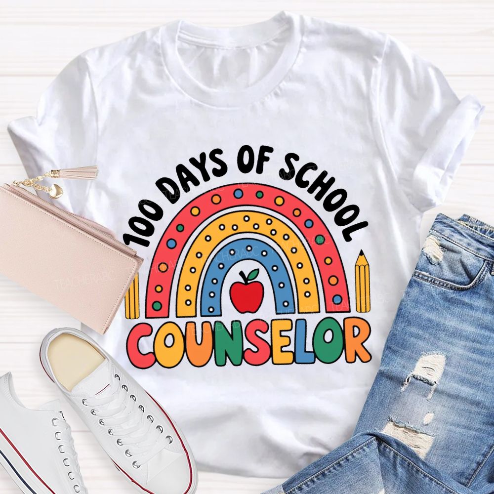 100 Days Of School Counselor Colored Fonts And Apples T-shirt