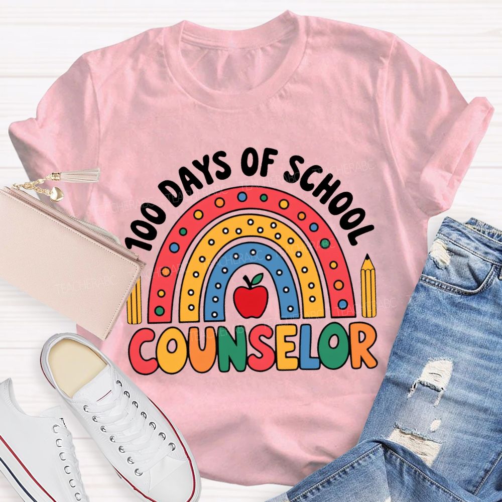100 Days Of School Counselor Colored Fonts And Apples T-shirt