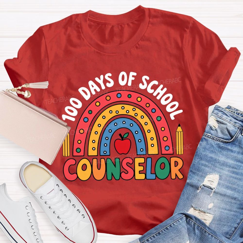 100 Days Of School Counselor Colored Fonts And Apples T-shirt