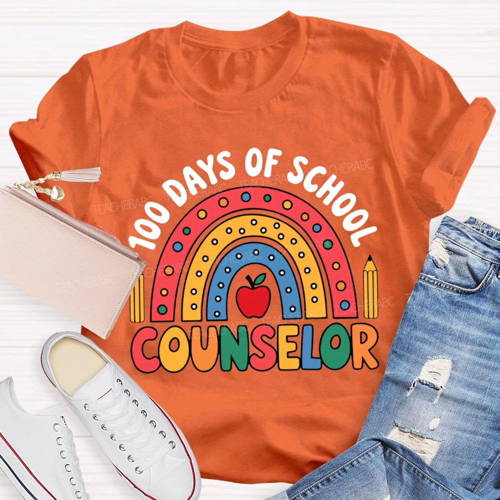 100 Days Of School Counselor Colored Fonts And Apples T-shirt