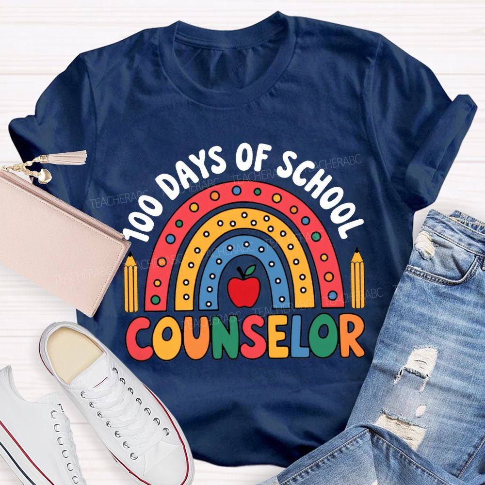 100 Days Of School Counselor Colored Fonts And Apples T-shirt