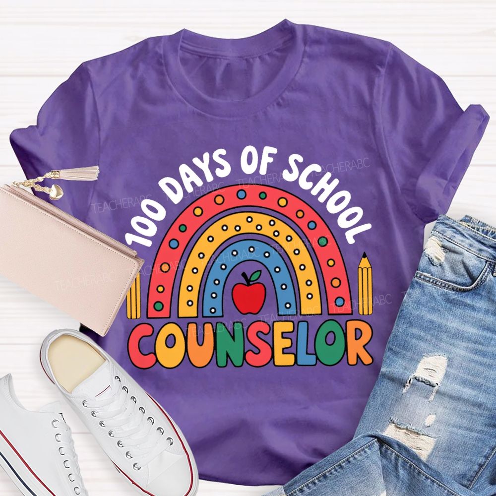 100 Days Of School Counselor Colored Fonts And Apples T-shirt