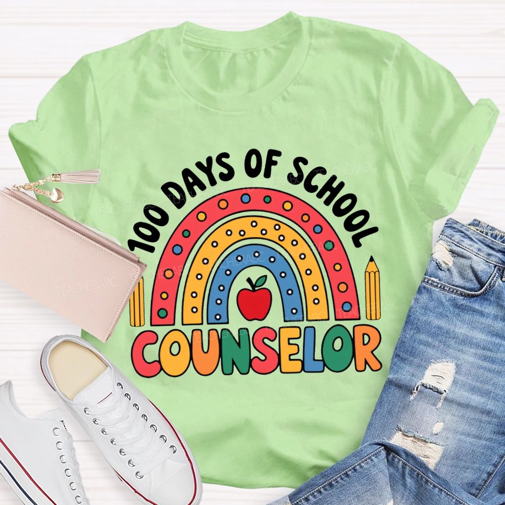 100 Days Of School Counselor Colored Fonts And Apples T-shirt