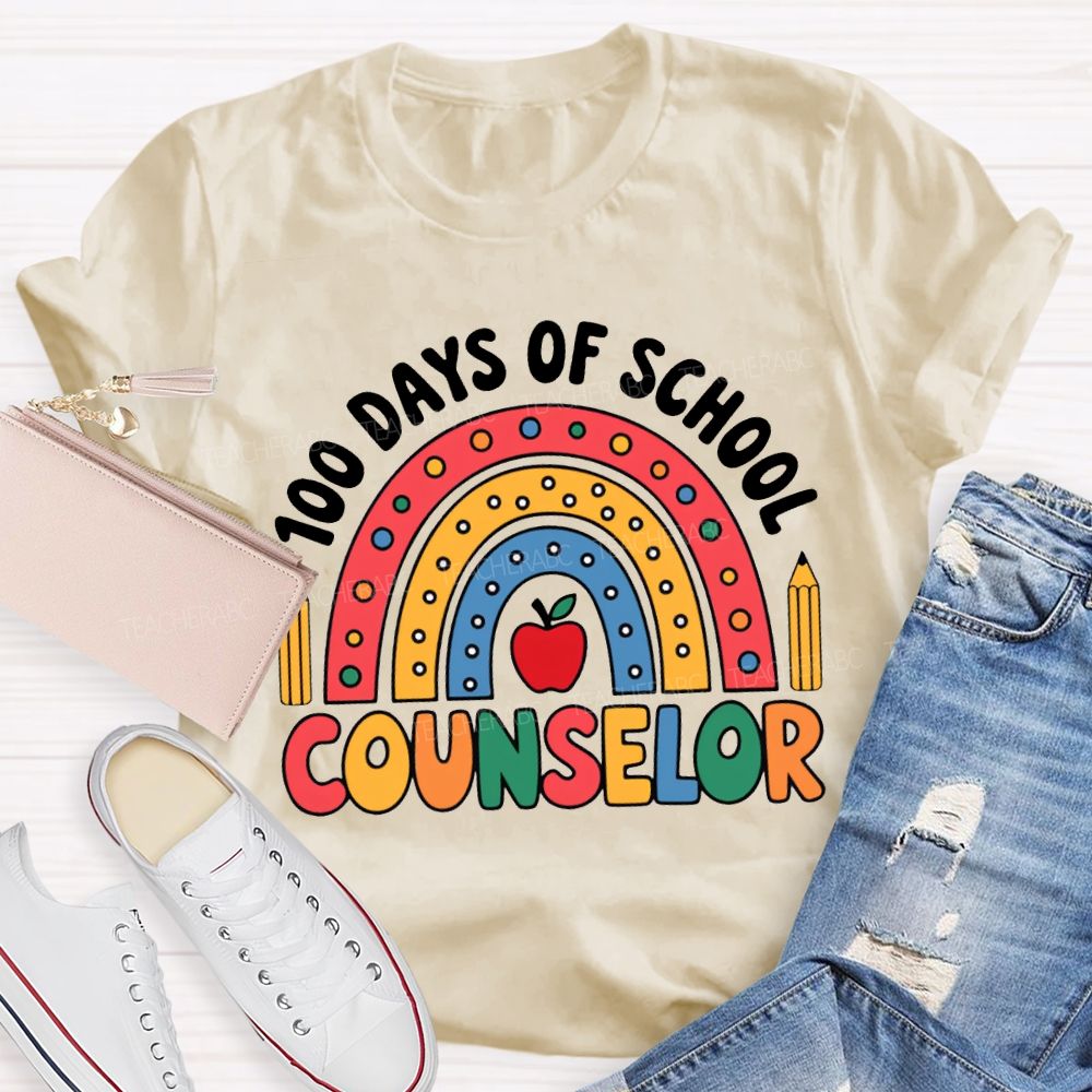 100 Days Of School Counselor Colored Fonts And Apples T-shirt