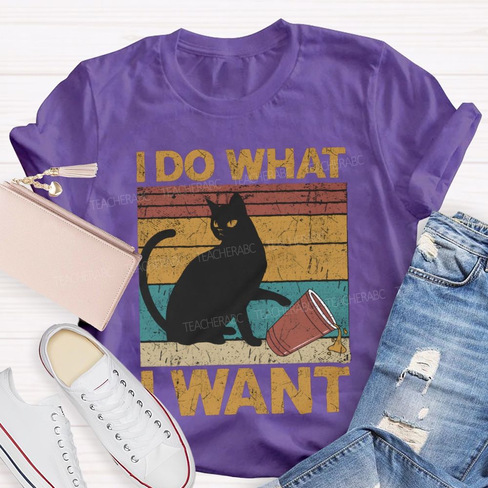 I Do What I Want Black Cat And Colorful Prints T-shirt