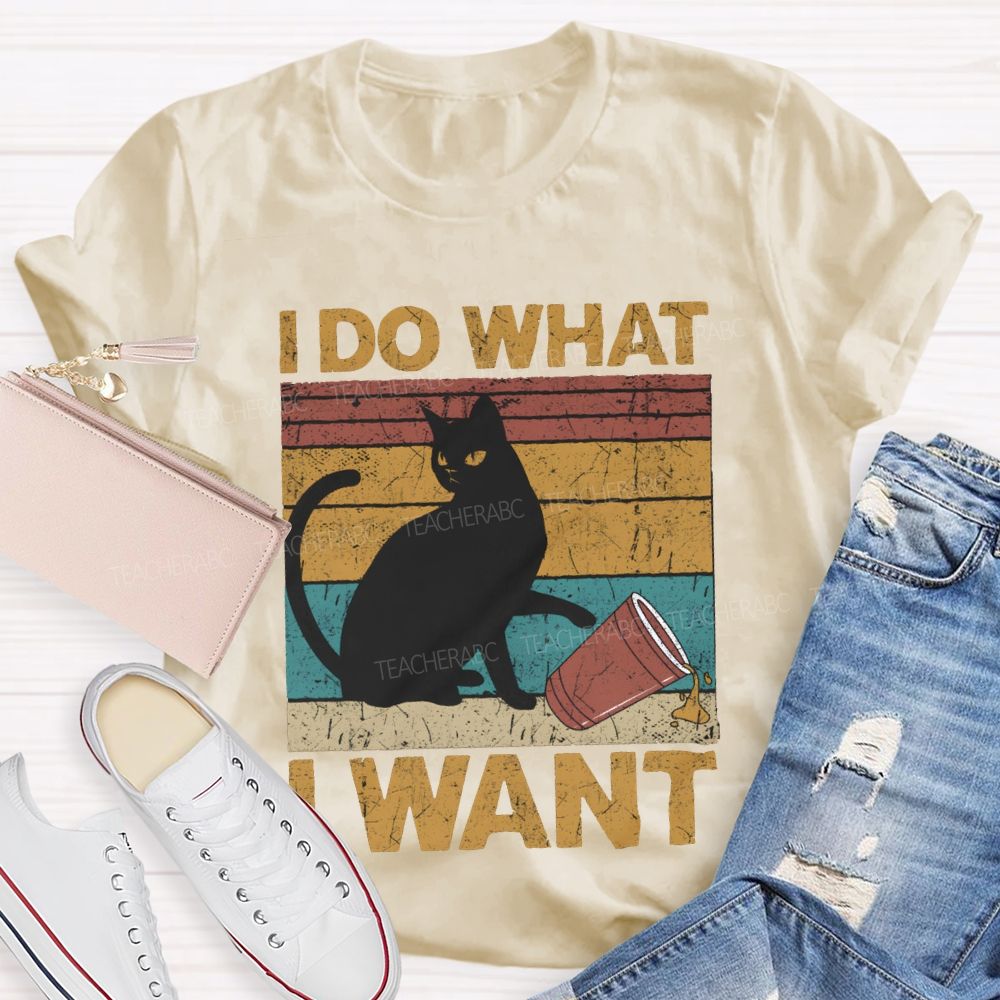 I Do What I Want Black Cat And Colorful Prints T-shirt