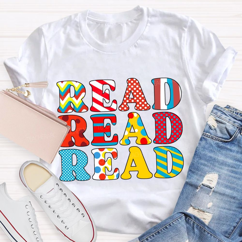 Read Read Across America Colorful Plaid Print T-Shirt