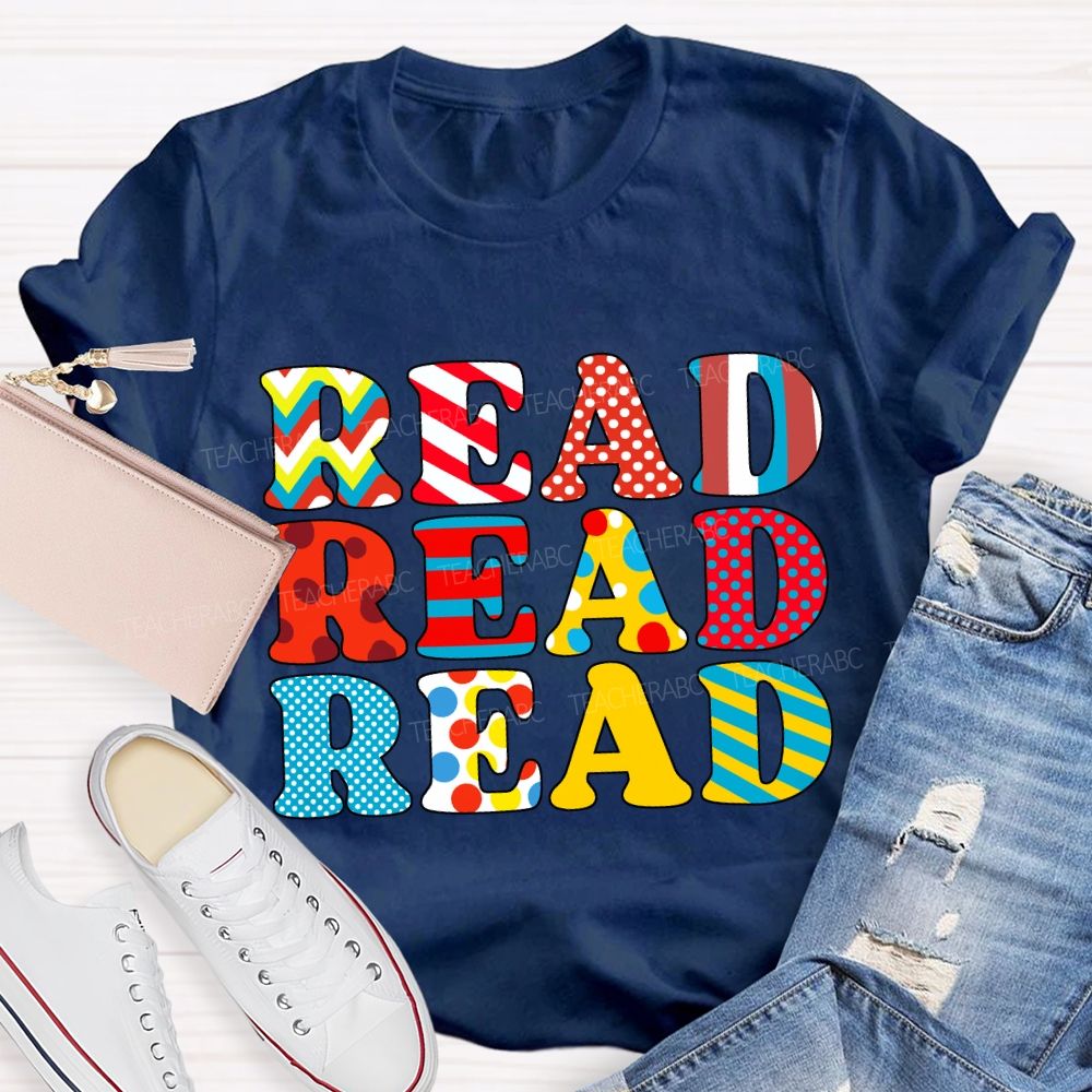 Read Read Across America Colorful Plaid Print T-Shirt