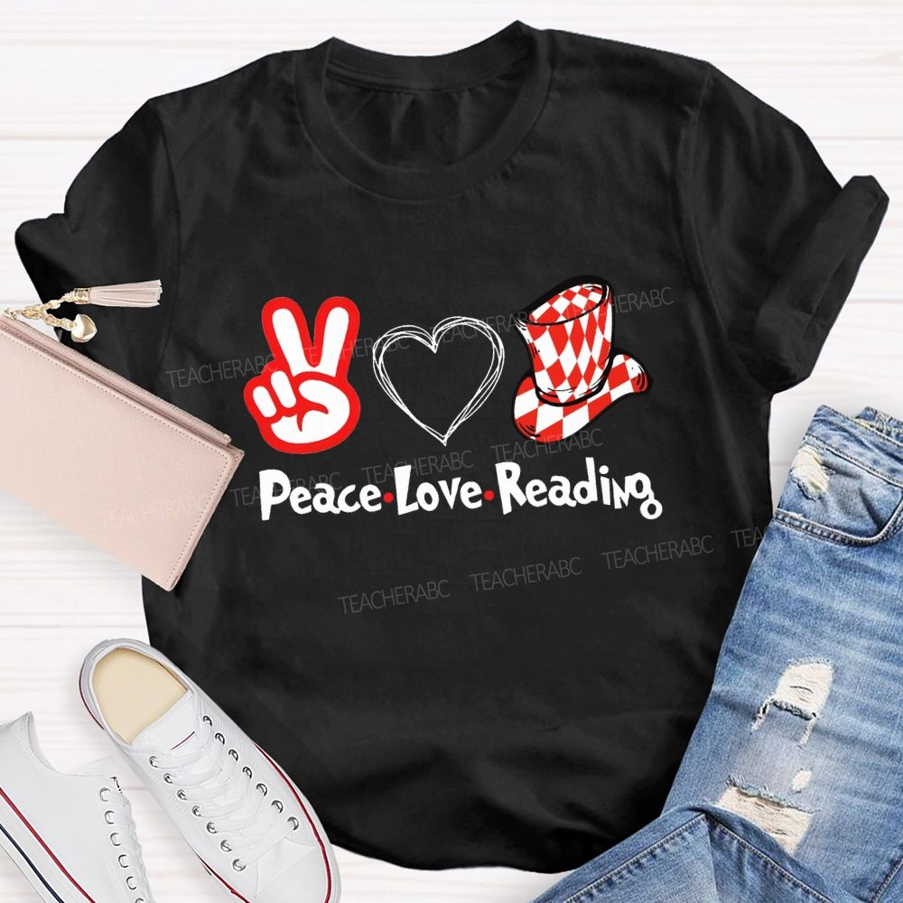 Peace Love Reading With Heart T-Shirt