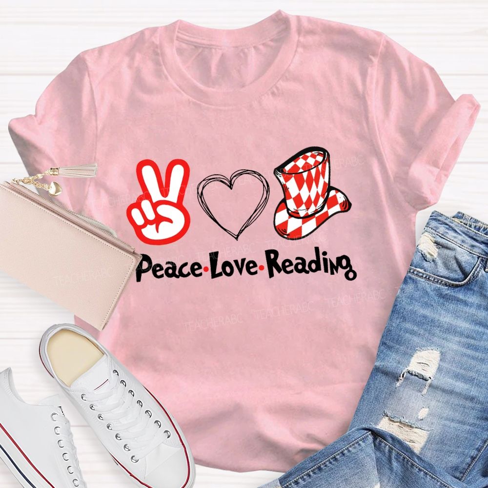 Peace Love Reading With Heart T-Shirt