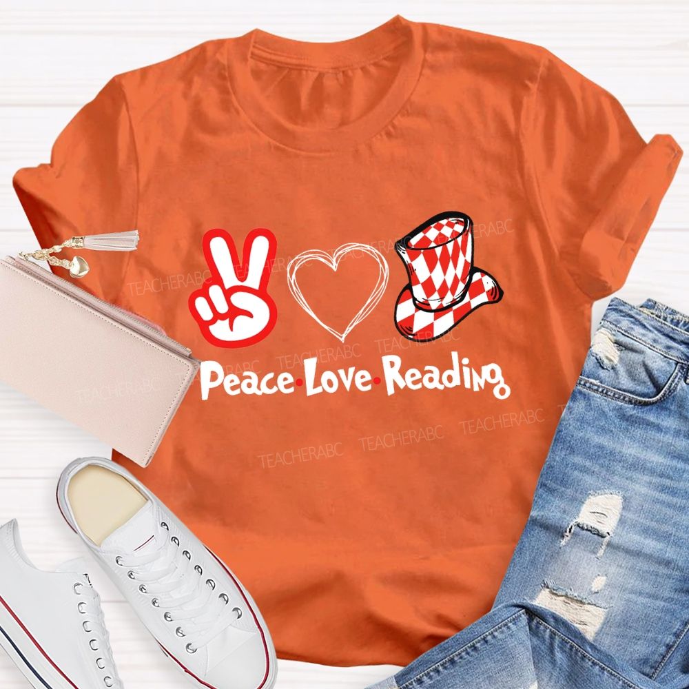 Peace Love Reading With Heart T-Shirt