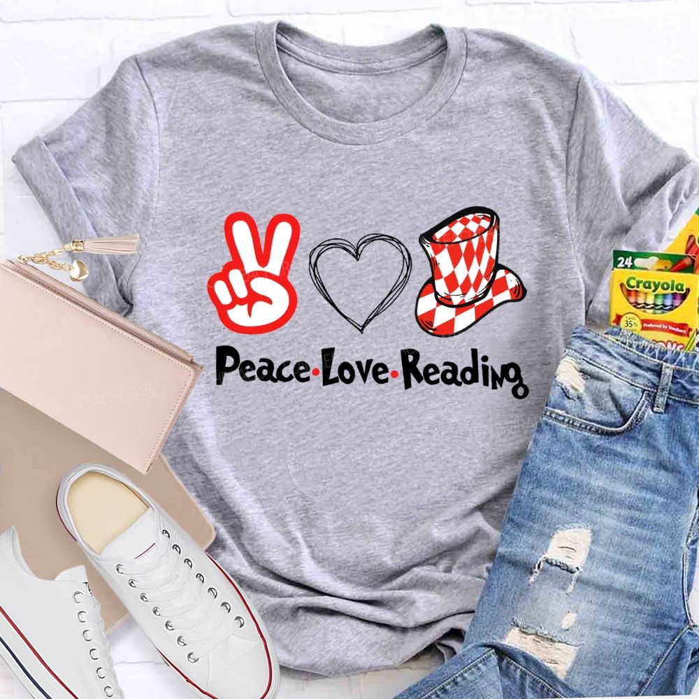 Peace Love Reading With Heart T-Shirt