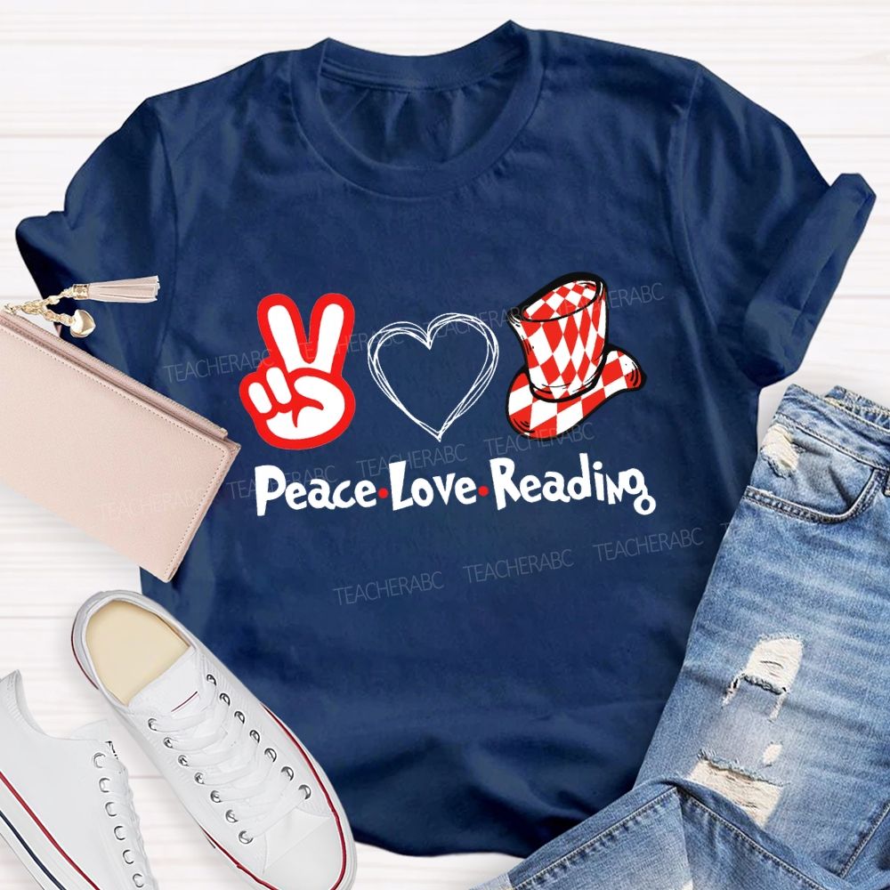Peace Love Reading With Heart T-Shirt