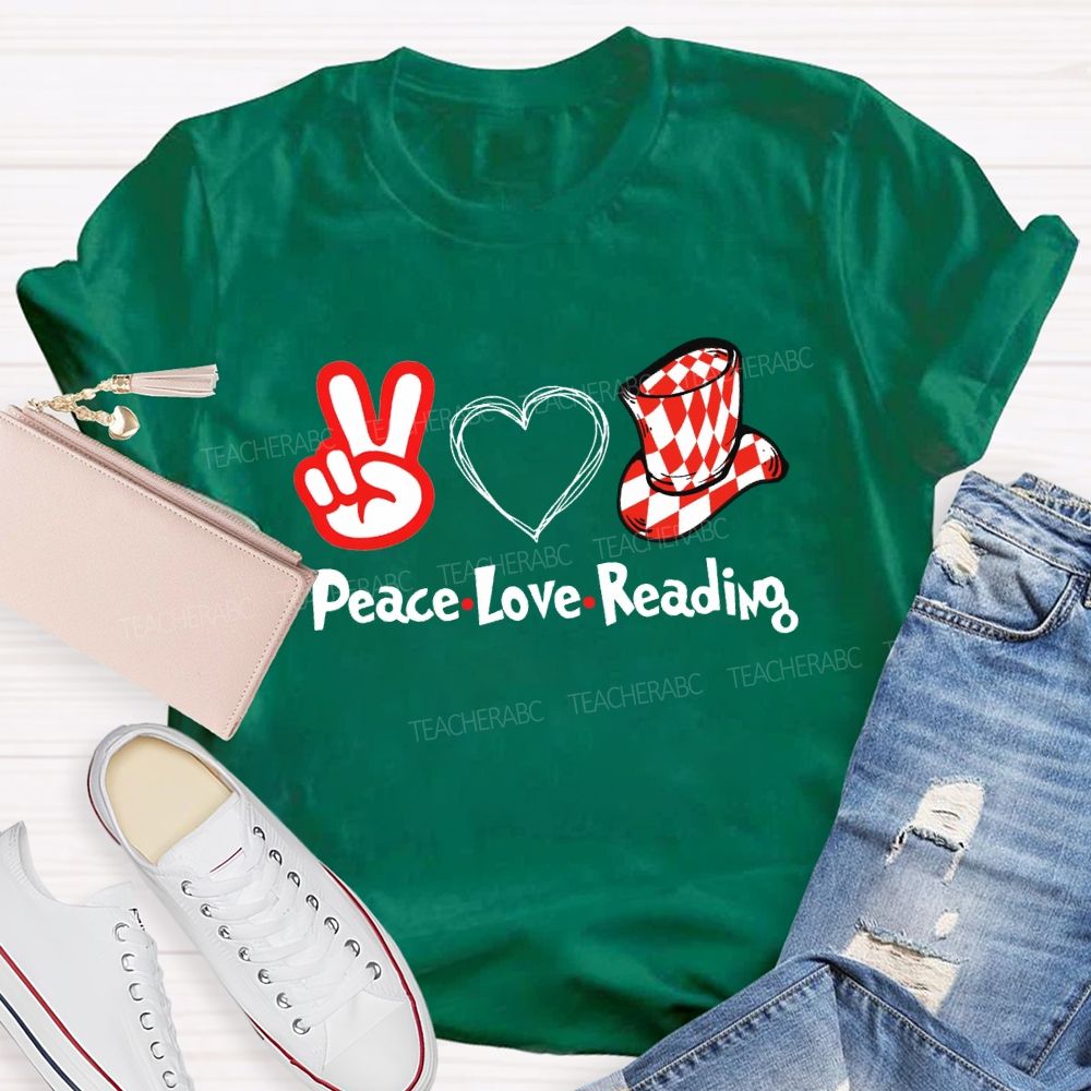 Peace Love Reading With Heart T-Shirt