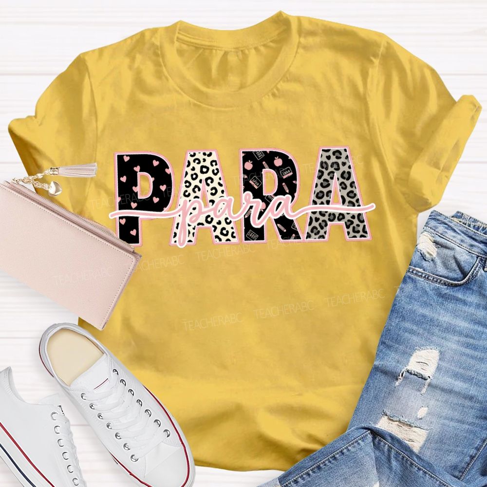 Para Professional Leopard Print And Heart-Shaped Font T-shirt