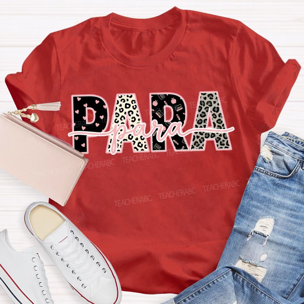 Para Professional Leopard Print And Heart-Shaped Font T-shirt