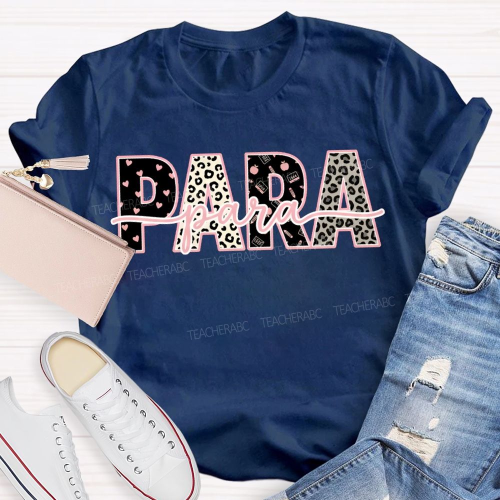 Para Professional Leopard Print And Heart-Shaped Font T-shirt