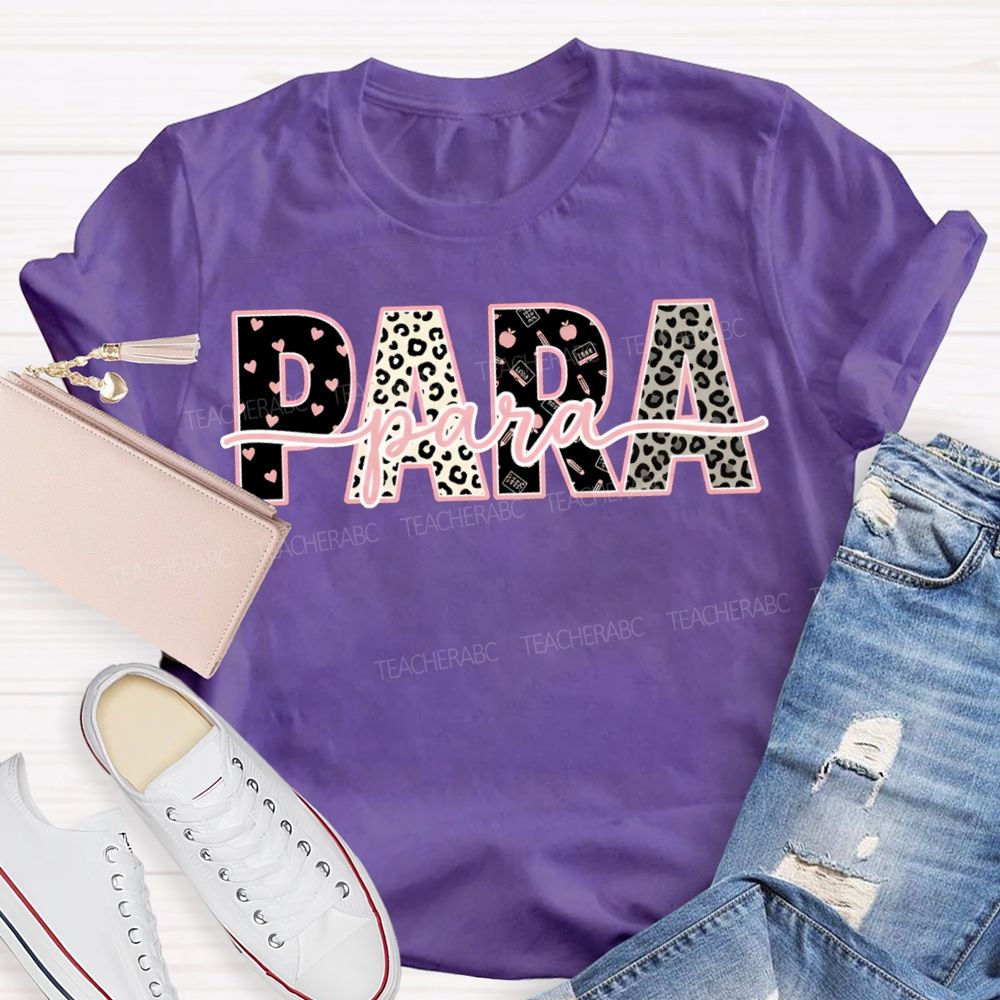 Para Professional Leopard Print And Heart-Shaped Font T-shirt