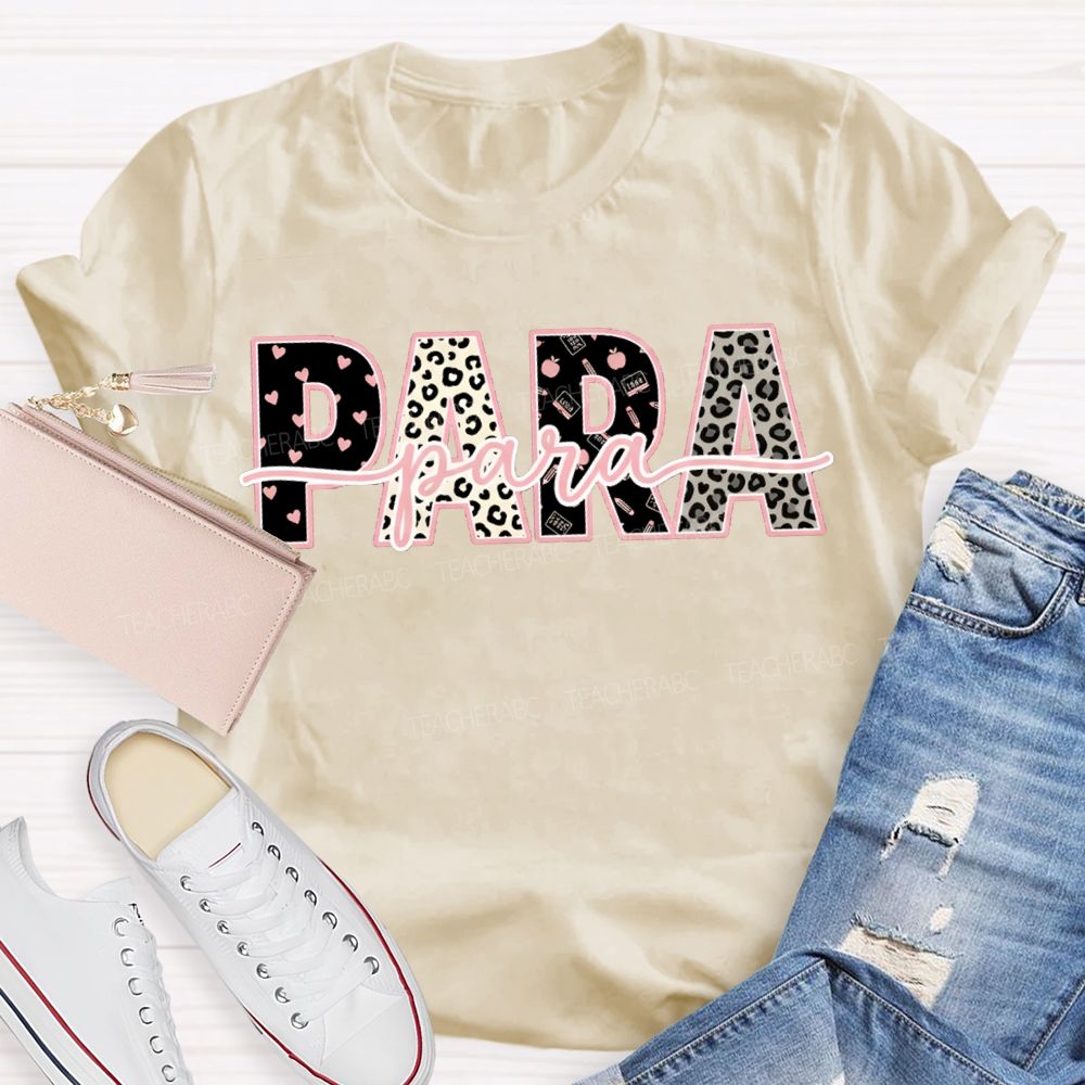 Para Professional Leopard Print And Heart-Shaped Font T-shirt