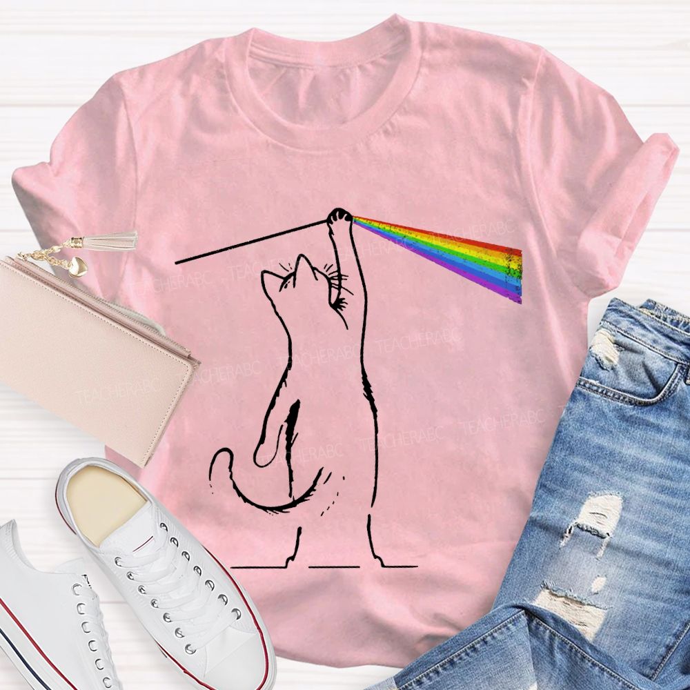 Cat Rainbow Light Cool Prism Science Teacher T-shirt