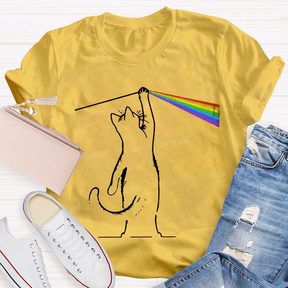 Cat Rainbow Light Cool Prism Science Teacher T-shirt